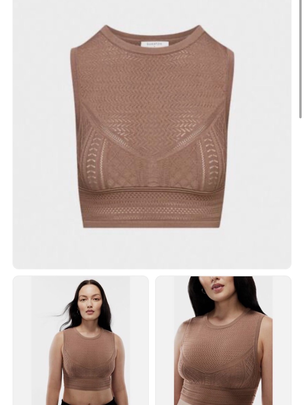 Aritzia Babaton Pointelle Tank
Sleeveless Crop Top — Taupe Brown XS